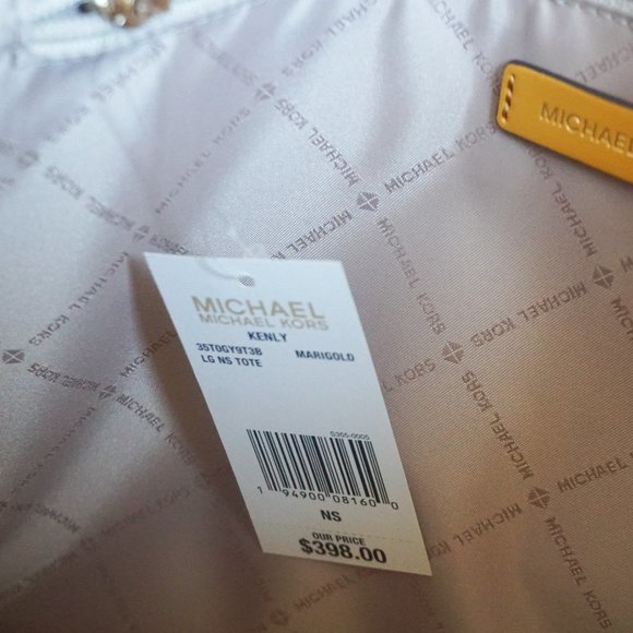 Michael Kors Kenly Large North South Tote Shoulder Bag MK Brown Yellow - Picture 9 of 10